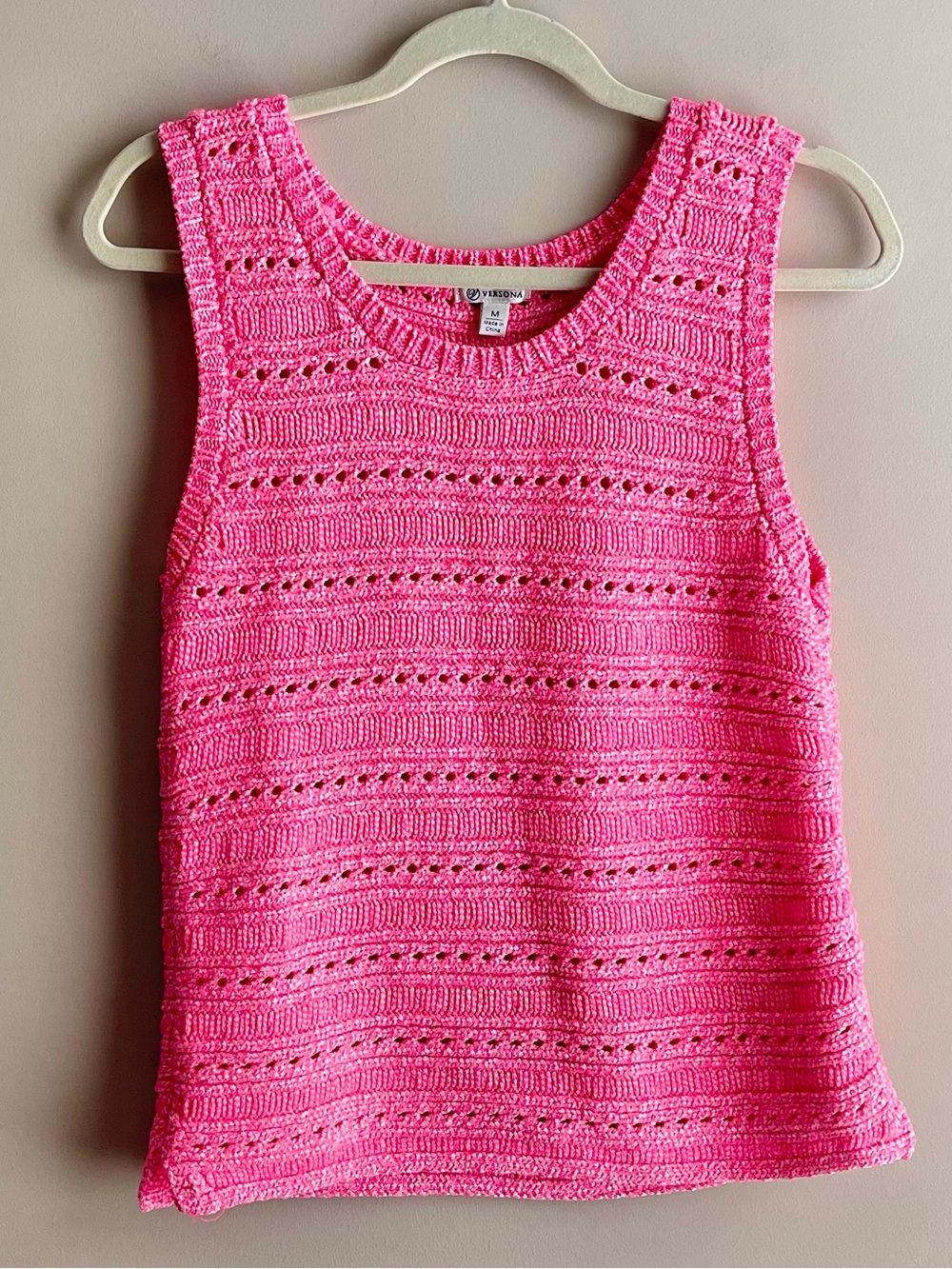 Versona Pink Crochet Knit Tank Top